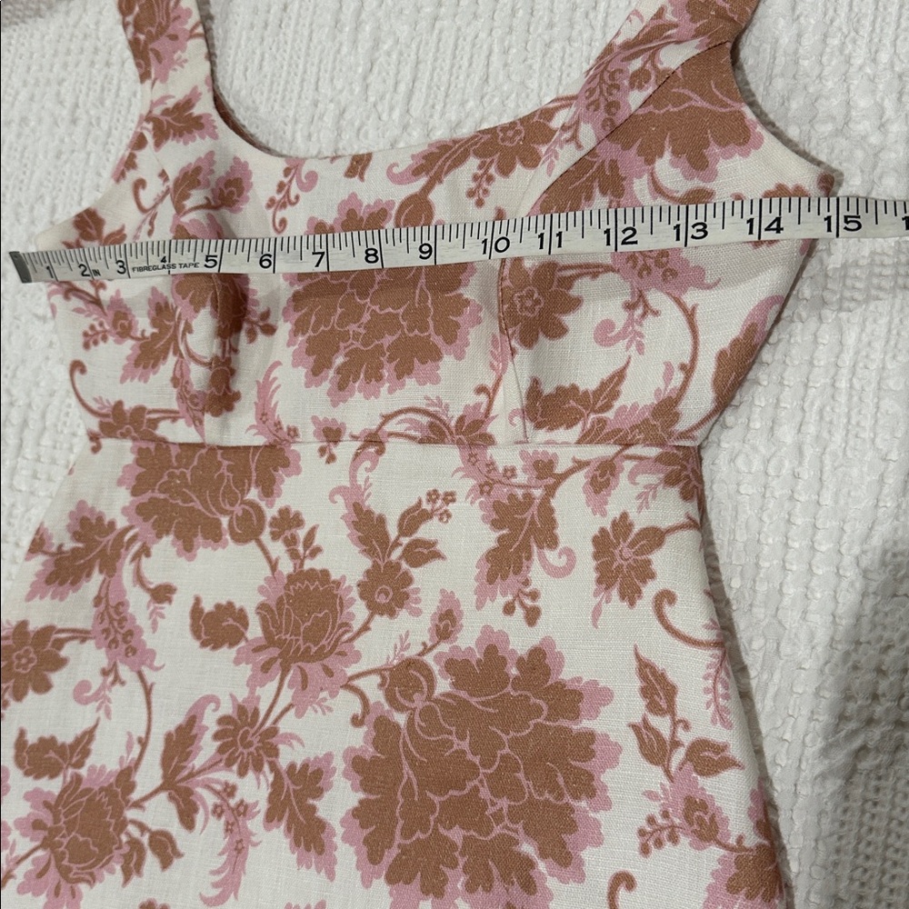 ZIMMERMANN Postcard Linen Tie Shoulder Midi Dress Sz 0 Tan Floral Open Back - Picture 11 of 16